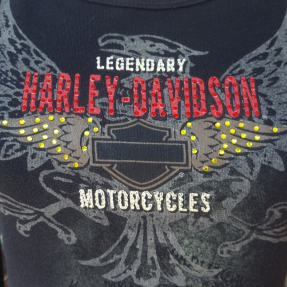HARLEY-DAVIDSON ♡ Black Long Sleeve Red 'n Gold Embellished Legendary H-D Top S - Picture 11 of 17